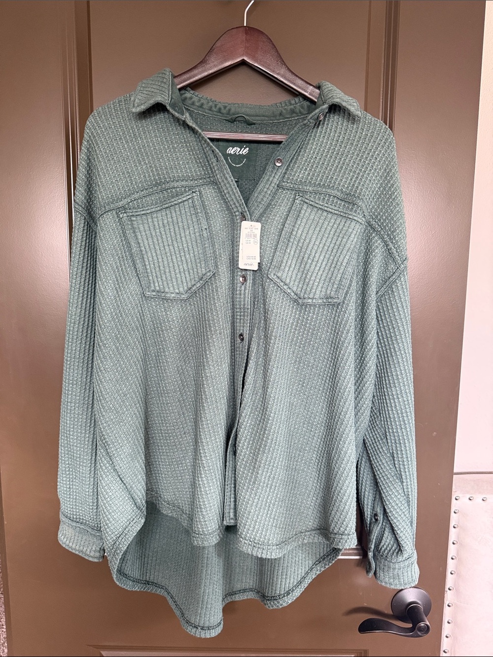 aerie Green Waffle-Knit Button-Front Shacket